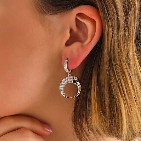 BlackCraft ​Gümüş Sallantılı Kaplan Figürlü Kadın Küpe (BC-577920)