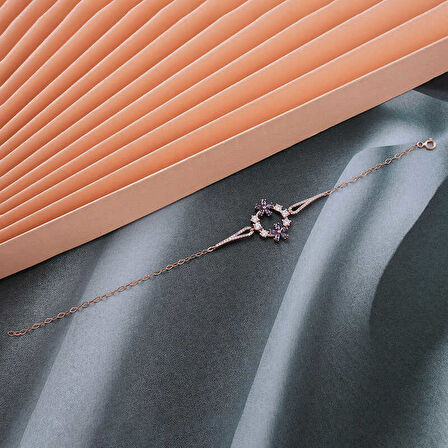 BlackCraft 925 Ayar Gümüş Rose Mor Çiçek Kadın Bileklik (BC-43C0A1)