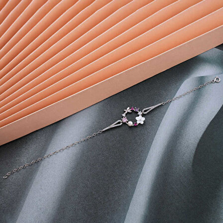 BlackCraft 925 Ayar Gümüş Manolya Çiçeği Kelebek Kadın Bileklik (BC-20D911)