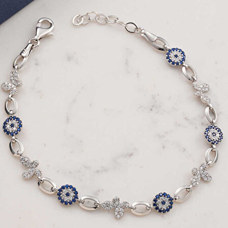 BlackCraft 925 Ayar Gümüş Kelebek Nazar Kadın Bileklik (BC-FCB021)