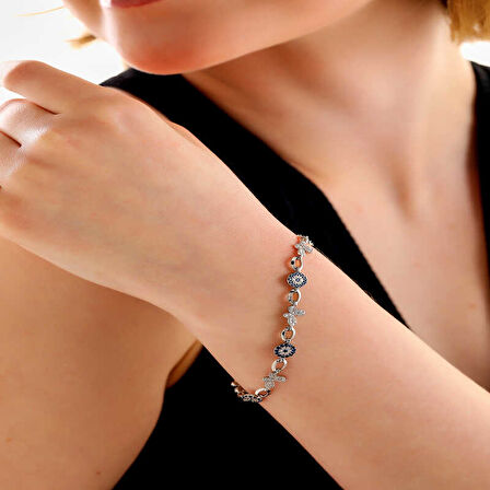 BlackCraft 925 Ayar Gümüş Kelebek Nazar Kadın Bileklik (BC-FCB021)