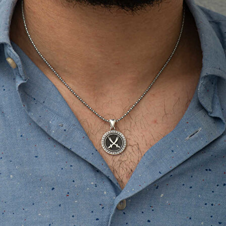 BlackCraft ​Gümüş Zülfikar Kılıcı Desenli Kolye (BC-8A3D23)