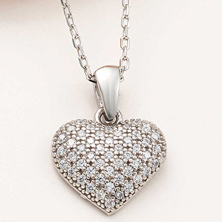 BlackCraft 925 Ayar Gümüş Bombeli Kalp Kadın Kolye (BC-85C12A)