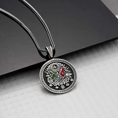 BlackCraft 925 Ayar Gümüş Osmanlı Armalı Erkek Kolye (BC-A5FCD7)