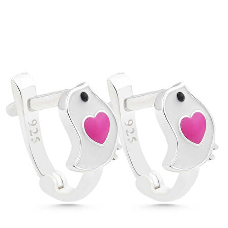 BlackCraft Gümüş Kalpli Kuş Çocuk Küpesi (BC-BC5A95)