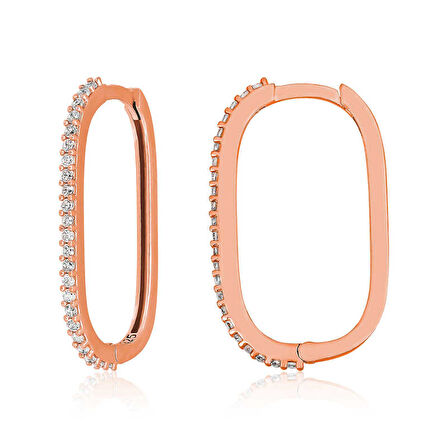 BlackCraft Gümüş Rose Zirkon Taşlı Halka Kadın Küpe (BC-03C488)