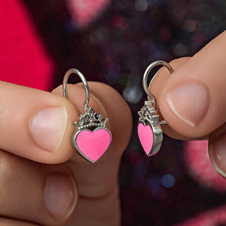 BlackCraft Gümüş Pembe Kalp Sallantılı Çocuk Küpe (BC-001814)