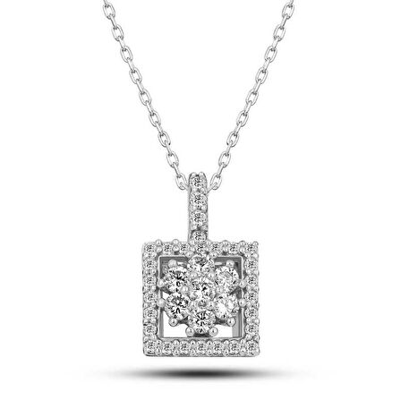 BlackCraft 925 Ayar Gümüş Kare Zirkon Taşlı Kadın Kolye (BC-845310)