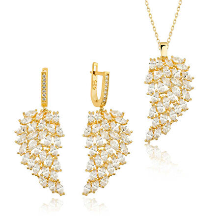 BlackCraft 925 Ayar Gümüş Gold Melek Kanadı Kadın Set (BC-2DB706)