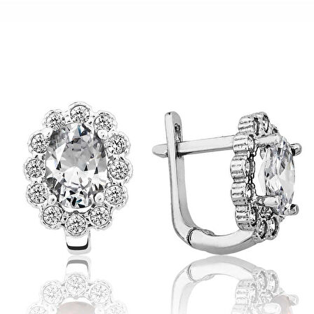 BlackCraft Gümüş Beyaz Çiçek Desenli J Kadın Küpe (BC-F221A6)