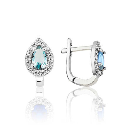 BlackCraft Gümüş Turkuaz Taşlı Damla J Kadın Küpe (BC-96FC89)