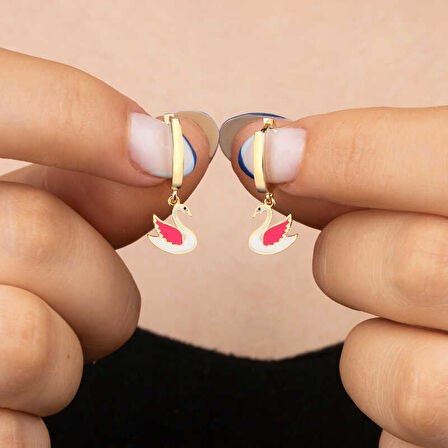 BlackCraft Gümüş Gold Kuğu Sallantılı Kadın Küpe (BC-A711FB)