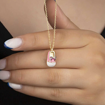 BlackCraft 925 Ayar Gümüş Gold Kız Çocuk Pabuç Kadın Kolye (BC-1BCAA7)