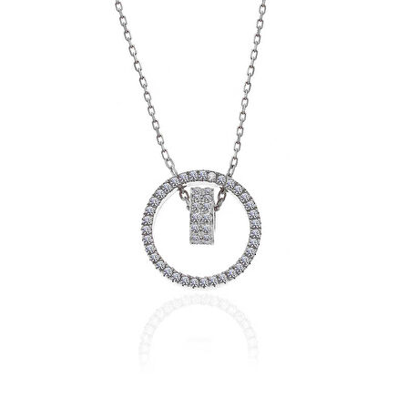 BlackCraft 925 Ayar Gümüş İç İçe Geçmiş Halka Kadın Kolye (BC-3BC84A)