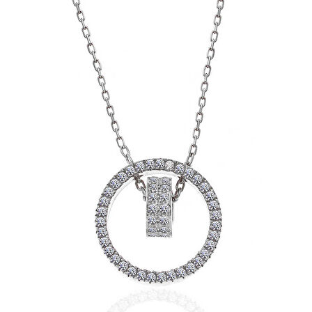 BlackCraft 925 Ayar Gümüş İç İçe Geçmiş Halka Kadın Kolye (BC-3BC84A)