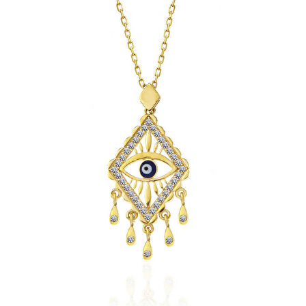 BlackCraft 925 Ayar Gümüş Gold Nazarlı Göz Kadın Kolye (BC-84452B)