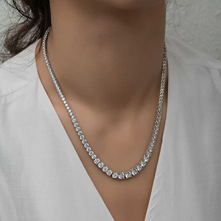 BlackCraft Gümüş Süzme Beyaz Taşlı Su Yolu Kadın Kolye (BC-0902F0)