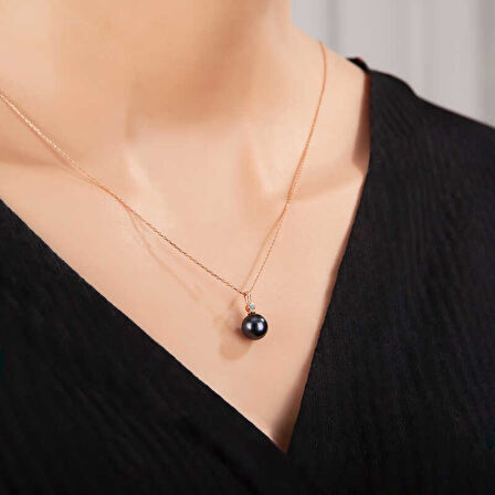 BlackCraft Gümüş Rose Yuvarlak İnci Kadın Kolye (BC-842920)