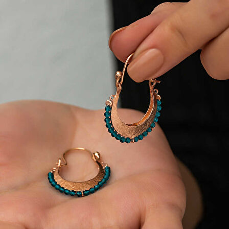 BlackCraft Gümüş Turkuaz Taşlı Bohem Küpe (BC-111D79)