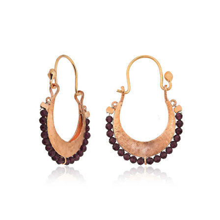 BlackCraft Gümüş Bordo Taşlı Bohem Küpe (BC-7CD281)