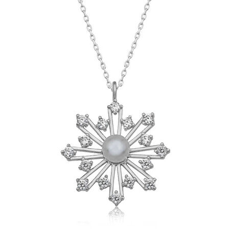 BlackCraft 925 Ayar Gümüş İncili Kar Tanesi Kadın Gümüş Kolye (BC-4396E0)