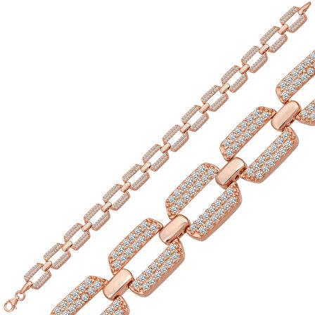 BlackCraft 925 Ayar Gümüş Rose Zirkon Taşlı Kadın Bileklik (BC-66BC11)