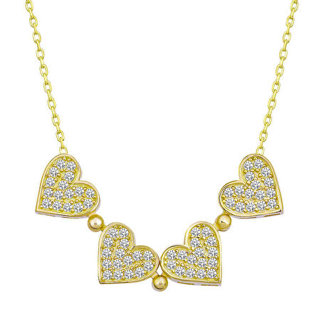 BlackCraft Gümüş Gold Kalpli Açılabilen Yonca Kadın Gümüş Kolye (BC-E28ADF)