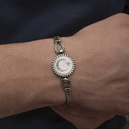 BlackCraft 925 Ayar Gümüş Ay Yıldız Erkek Bileklik (BC-FED34D)