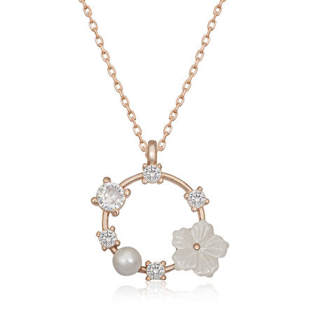 BlackCraft Gümüş Rose Manolya Çiçeği Kadın Kolye (BC-C443F8)