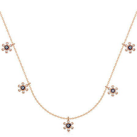 BlackCraft 925 Ayar Gümüş Çiçek Nazarlı Şans Kadın Gümüş Kolye (BC-E376A8)