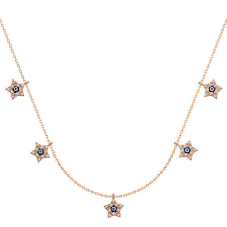 BlackCraft 925 Ayar Gümüş Yıldız Nazarlı Şans Kadın Gümüş Kolye (BC-FE57A5)