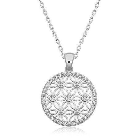 BlackCraft 925 Ayar Gümüş Beyaz Taşlı Yaşam Çiçeği Kadın Gümüş Kolye (BC-38B1F9)