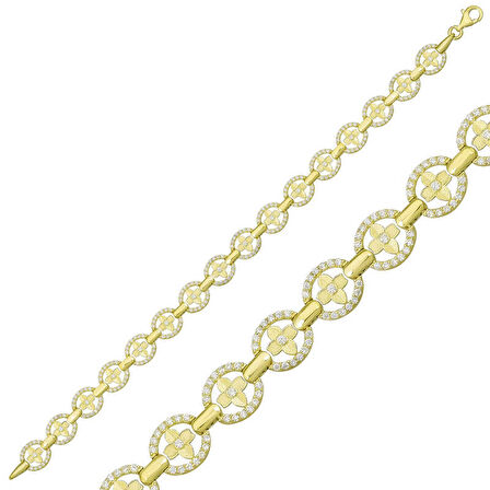 BlackCraft 925 Ayar Gümüş Gold Yuvarlak Su Yolu Bileklik (BC-1329F9)