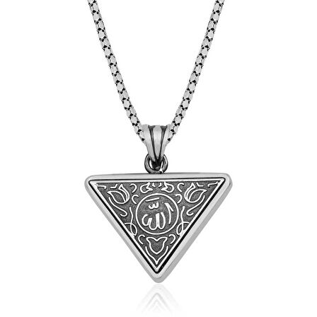 BlackCraft 925 Ayar Gümüş Üçgen Allah Yazılı Cevşen Dualı Kolye (BC-E53CB2)