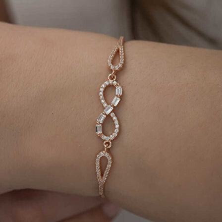 BlackCraft 925 Ayar Gümüş Rose Baget Taşlı Sonsuzluk Bileklik (BC-45B18E)