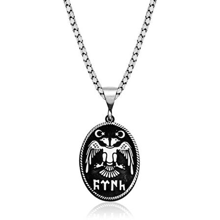 BlackCraft 925 Ayar Gümüş Çift Başlı Selçuklu Kartalı Gümüş Kolye (BC-06C244)