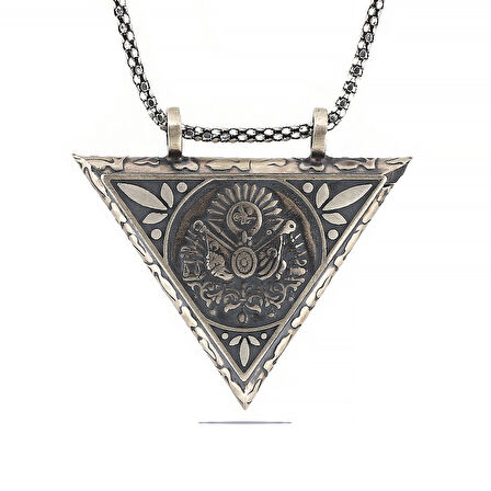 BlackCraft 925 Ayar Gümüş Üçgen İçi Açılabilen Osmanlı Arma Muskalık Gümüş Kolye (BC-FBAFFD)
