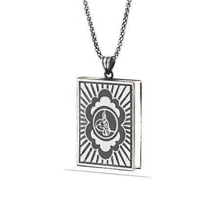 BlackCraft 925 Ayar Gümüş Kare İçi Açılabilen Tuğra Muskalık Gümüş Kolye (BC-37D900)