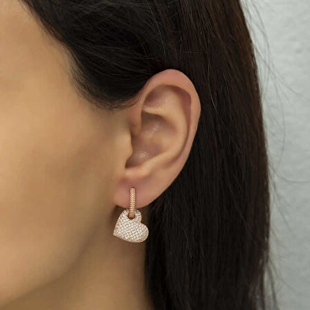 BlackCraft Gümüş Rose Halka Kalp Küpe (BC-2C9DA8)