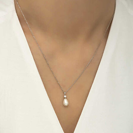 BlackCraft 925 Ayar Gümüş Damla İnci Kadın Gümüş Kolye (BC-5A6B09)