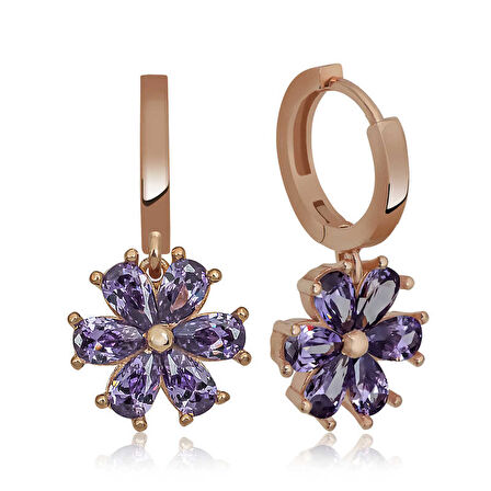 BlackCraft Gümüş Mor Çiçek Küpe (BC-60F094)