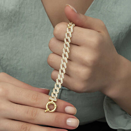 BlackCraft 925 Ayar Gümüş Gold Taşlı Gurmet Bileklik (BC-C103F7)