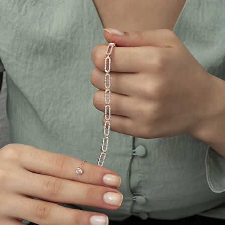 BlackCraft 925 Ayar Gümüş Rose Oval Taşlı Bileklik (BC-E08CC4)