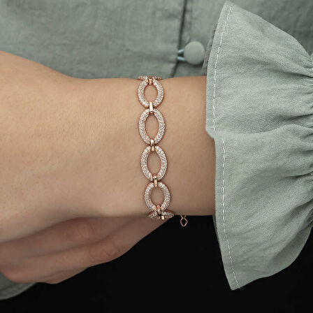 BlackCraft 925 Ayar Gümüş Rose Oval Taşlı Bileklik (BC-E08CC4)