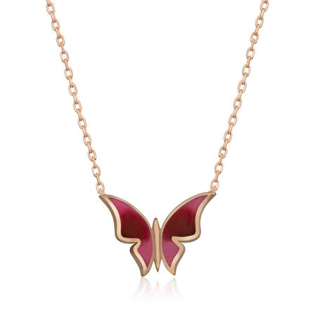 BlackCraft 925 Ayar Gümüş Rose Minimal Kelebek Kadın Gümüş Kolye (BC-6CDF7D)