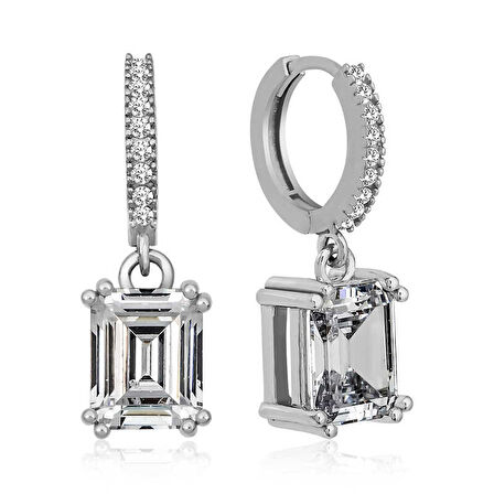 BlackCraft Gümüş Baget Taşlı Halka Küpe (BC-53D7FE)