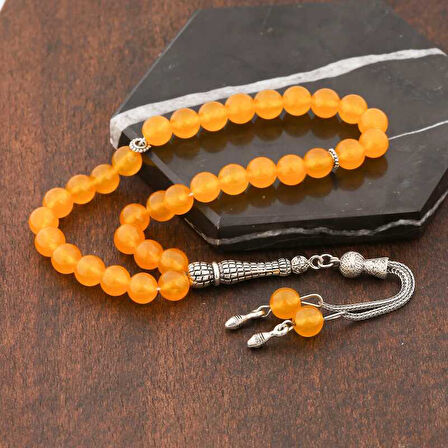 BlackCraft ​Doğaltaş Metal Püsküllü Sarı Yeşim Taşı Tesbih (BC-234A75)