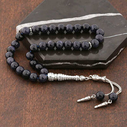 BlackCraft ​Doğaltaş Metal Püsküllü Lacivert Yıldız Taşı Tesbih (BC-D7267A)