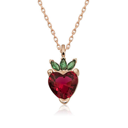 BlackCraft ​925 Ayar Gümüş Rose Çilek Figür Meyve Kolye (BC-AB1B53)