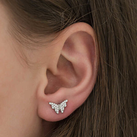 BlackCraft Gümüş Beyaz Kelebek Küpe (BC-72F698)